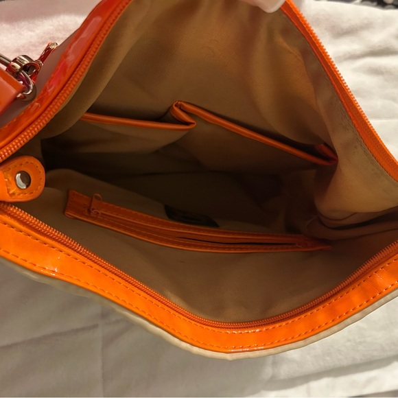 Sondra Roberts Beige Nylon and Orange Cutout Shoulder Bag - Picture 8 of 12